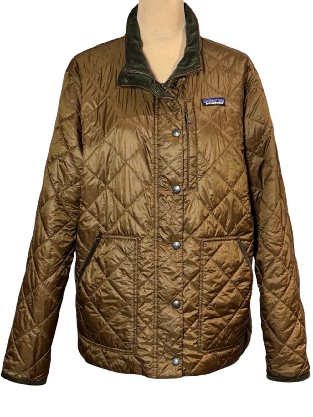 Patagonia Womens Back Pasture Jacket XL Brown Quilted Corduroy Trim Preppy